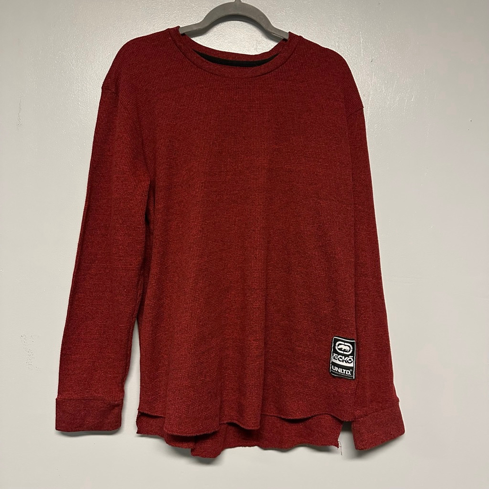 Ecko Unltd. Red Long Sleeve Tee Mens XXL Y2K heathered waffle knit thermal
